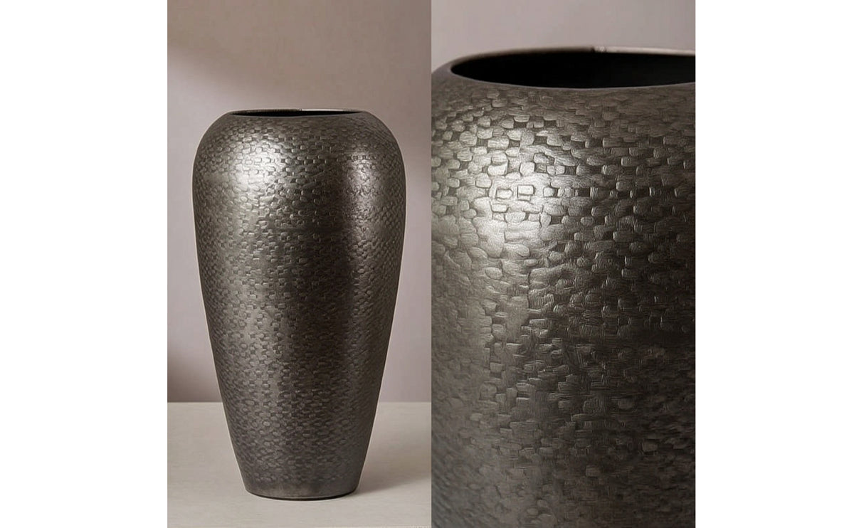Aluminum Vase Handcrafted Hammered Vase Minimalist Vessel for Dining Table, Entryway