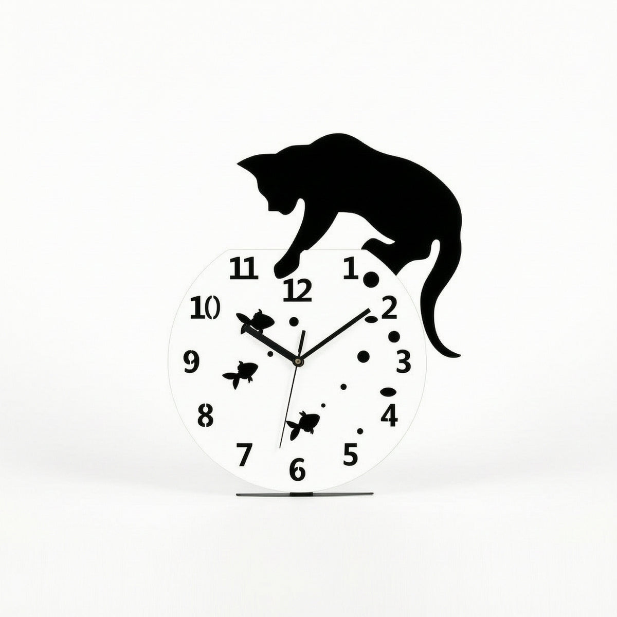 Wall Clock with Cat Silhouette Artistic Cat Silhouette Wall Clock Decorative Timepiece for Office, Cafe