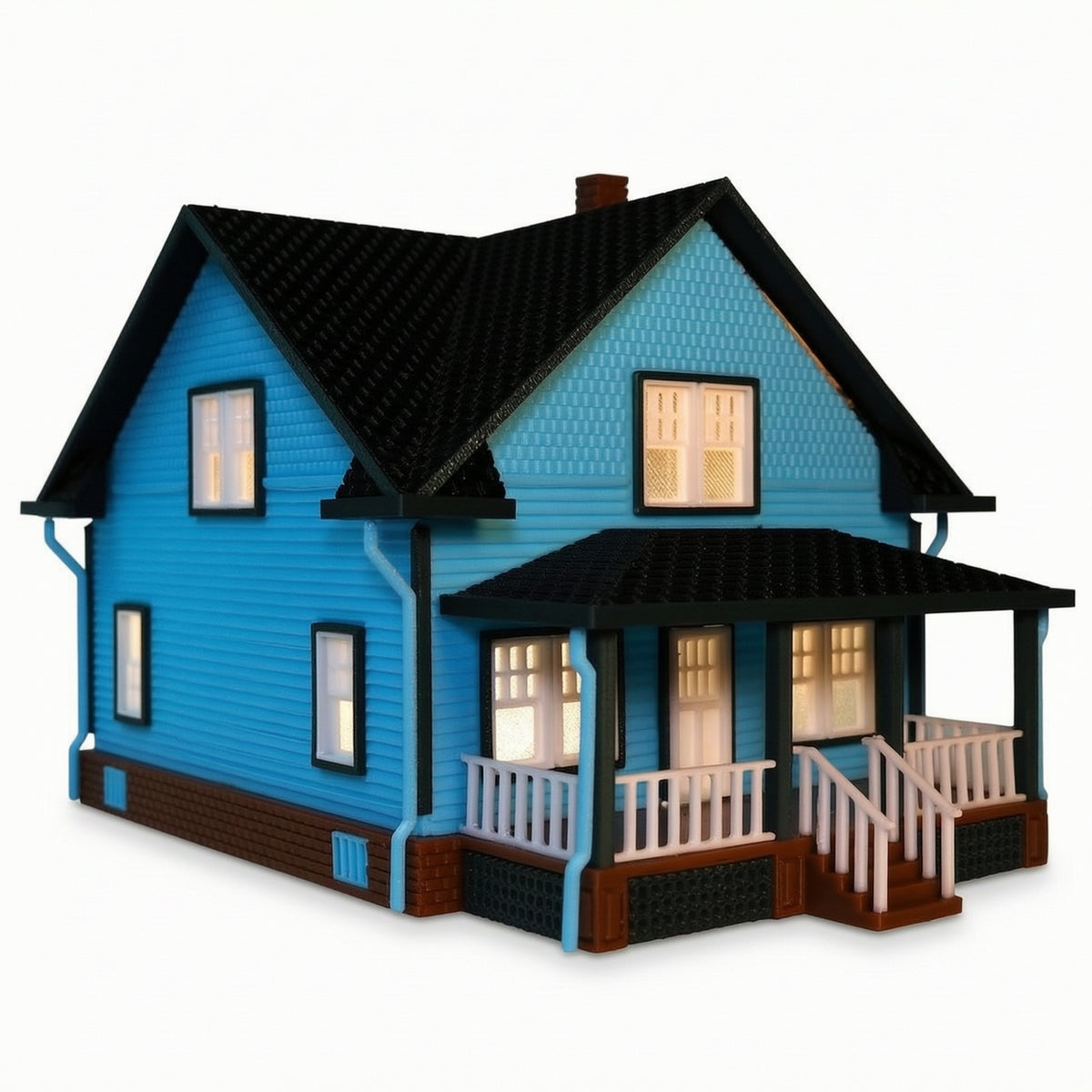Miniature house with Porch European-Style Gabled Roofed House Model Decorative Dollhouse for Architectural Scenes