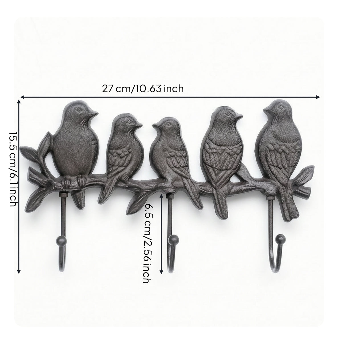 Bird Hook Rack Rustic Bird Coat Hook Rack Cast Iron Key Holder Nature-Inspired Hardware Heavy Duty for Homeowners, Entryway