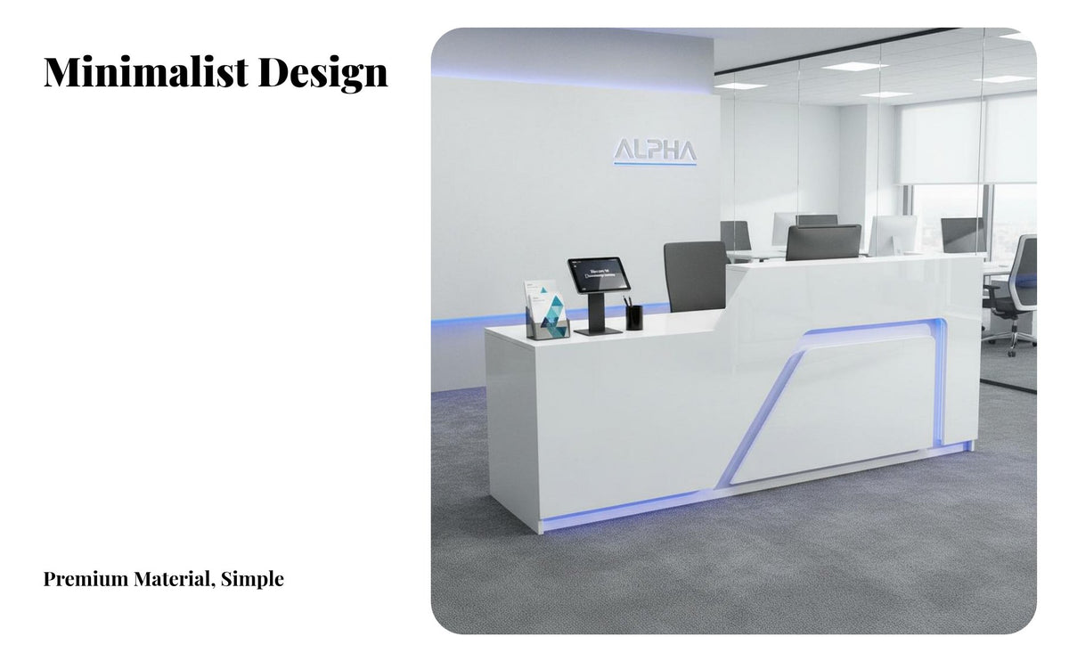 Modern Reception Desk Spacious Countertop Glossy Finish Reception Counter Stable Structure Small Business Front Desk for Receptionists, Lobby