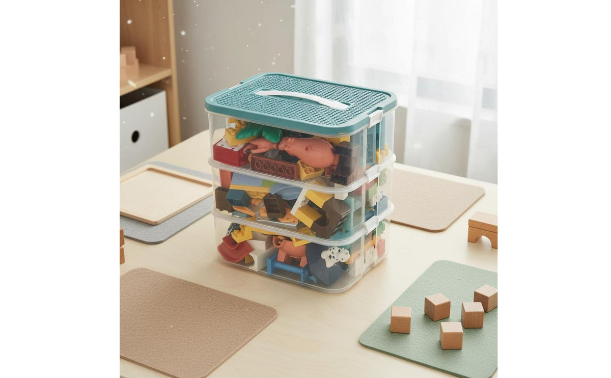 Double Layer Brick Storage Box with Handle and Dividers