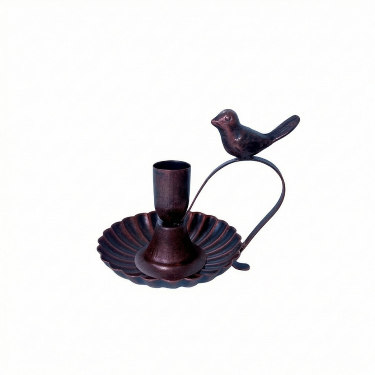 Vintage Cast Iron Bird Candle Holder with Lotus Leaf Design for Home Decor