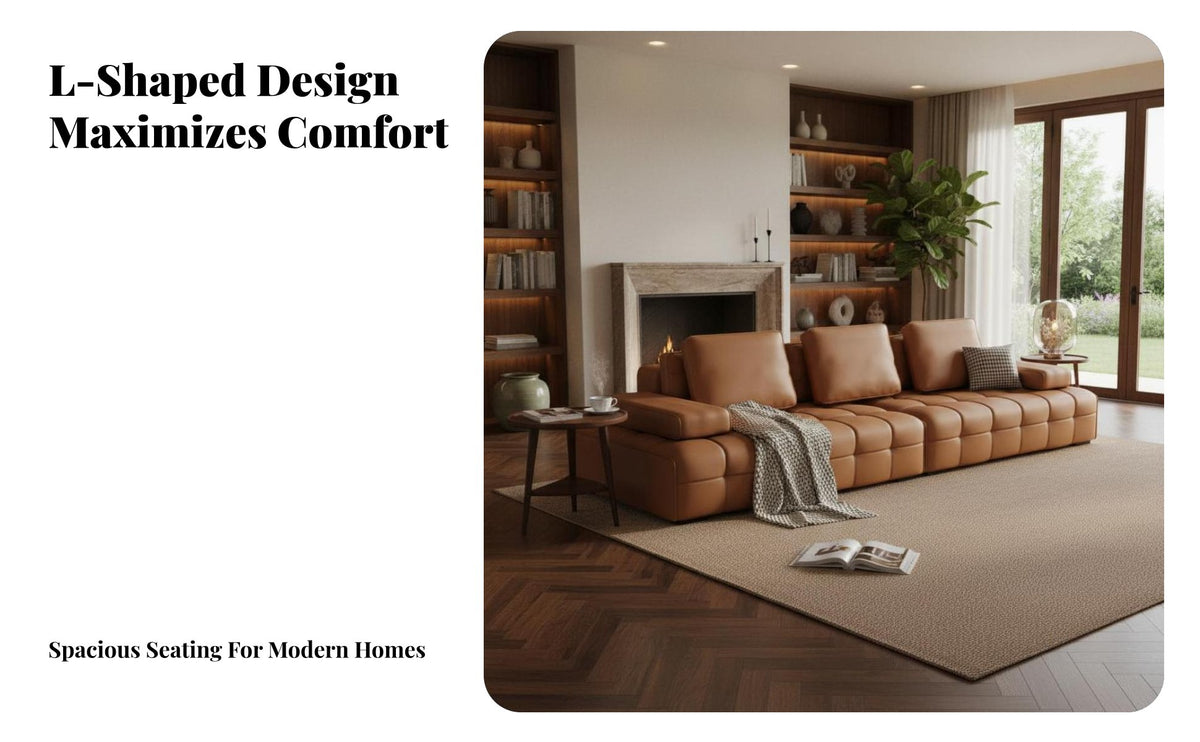 angled configurationd Sofa real leather Living Room Furniture Italian design & appearance Sectional Couch for Interior Designers, Homeowners, Villa, Lounge Area, Small areas