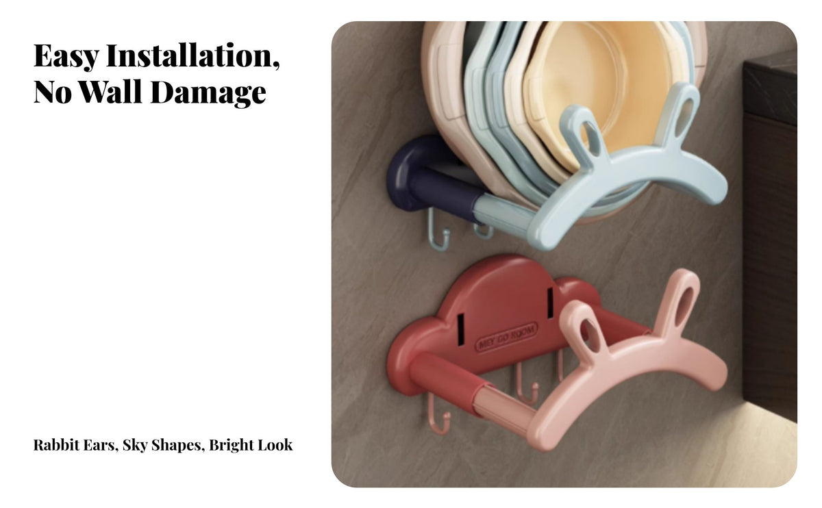 Wall-Mounted Washbasin Holder Space Saving Playful Ear Basin Hanger with Hooks Versatile Wall Mounted Basin Rack for Renters, Kitchen, Balcony, Door