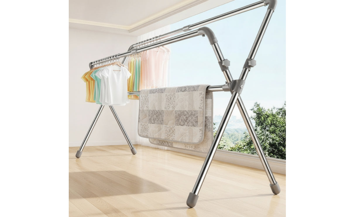 Telescoping Folding Clothes Drying Rack Stable Clothes Drying Rack Sturdy Freestanding for Balcony
