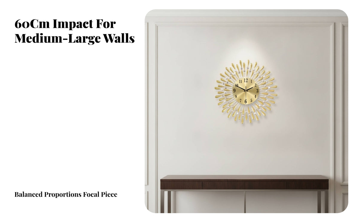 Radial Wall Clock | Clear Crystal Accents, Metal Wall Clock with glass front, for Living Room