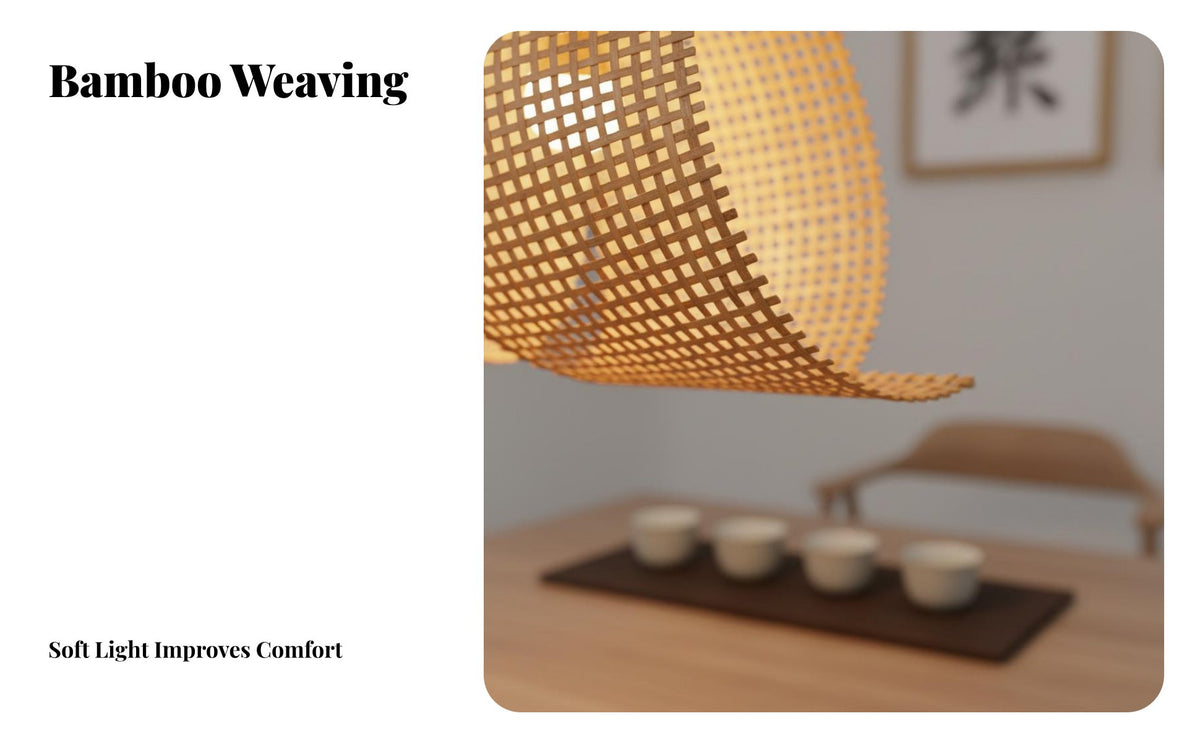 Woven Bamboo Pendant Light Tranquil Design Bamboo Chandelier Material Woven Pendant Light for Restaurant Owners, Dining Room, Tea House, Bar Counter