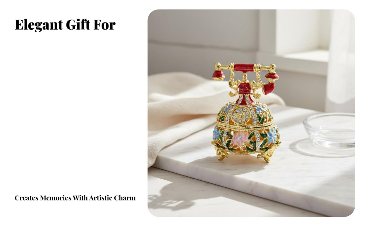 Hand-Painted Vintage Telephone Jewelry Box Ornate Design Enamel Telephone Trinket Box Unique Gift for Girls, Vanity