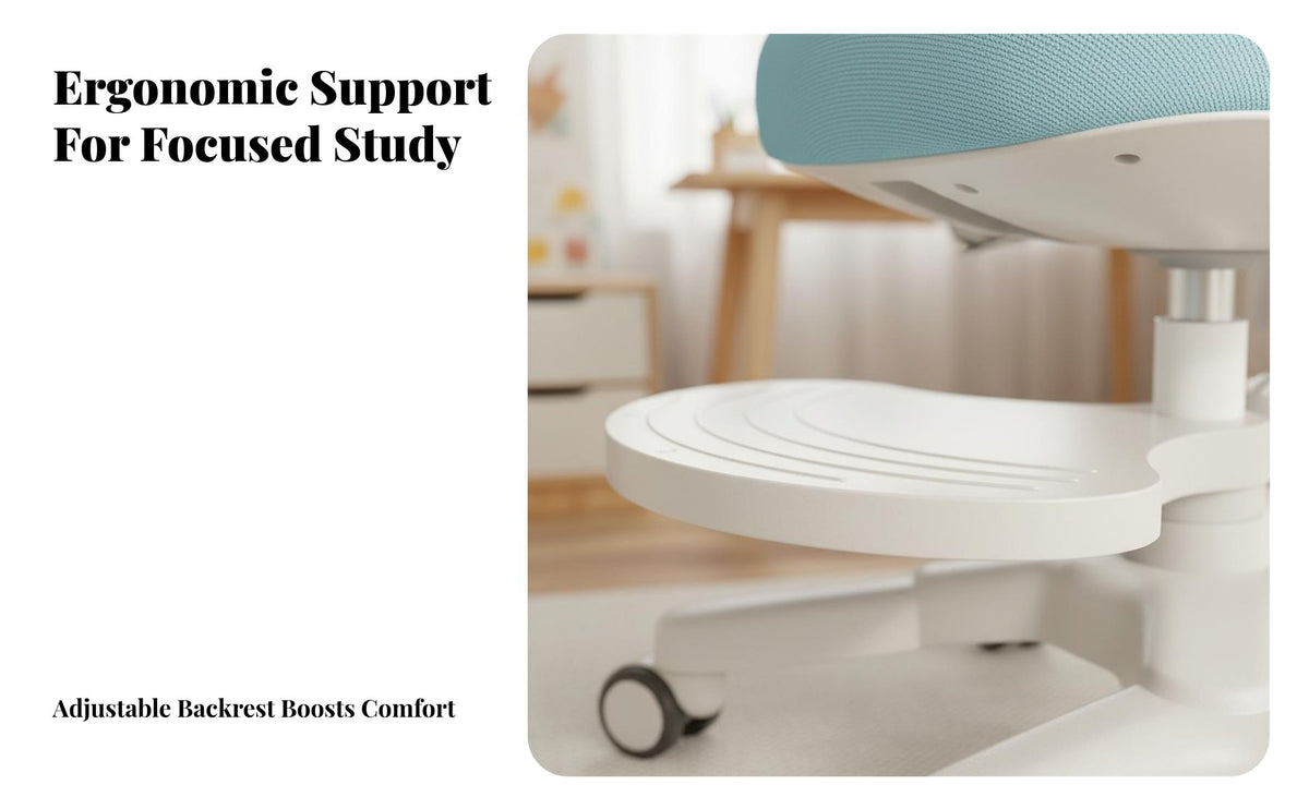 Support Ergonomic Kids Study Chair 360-Degree Swivel Adjustable Student Chair Stable 6-Wheel Base Flip-Up Armrests for Students, Home, Bedroom, Living Room
