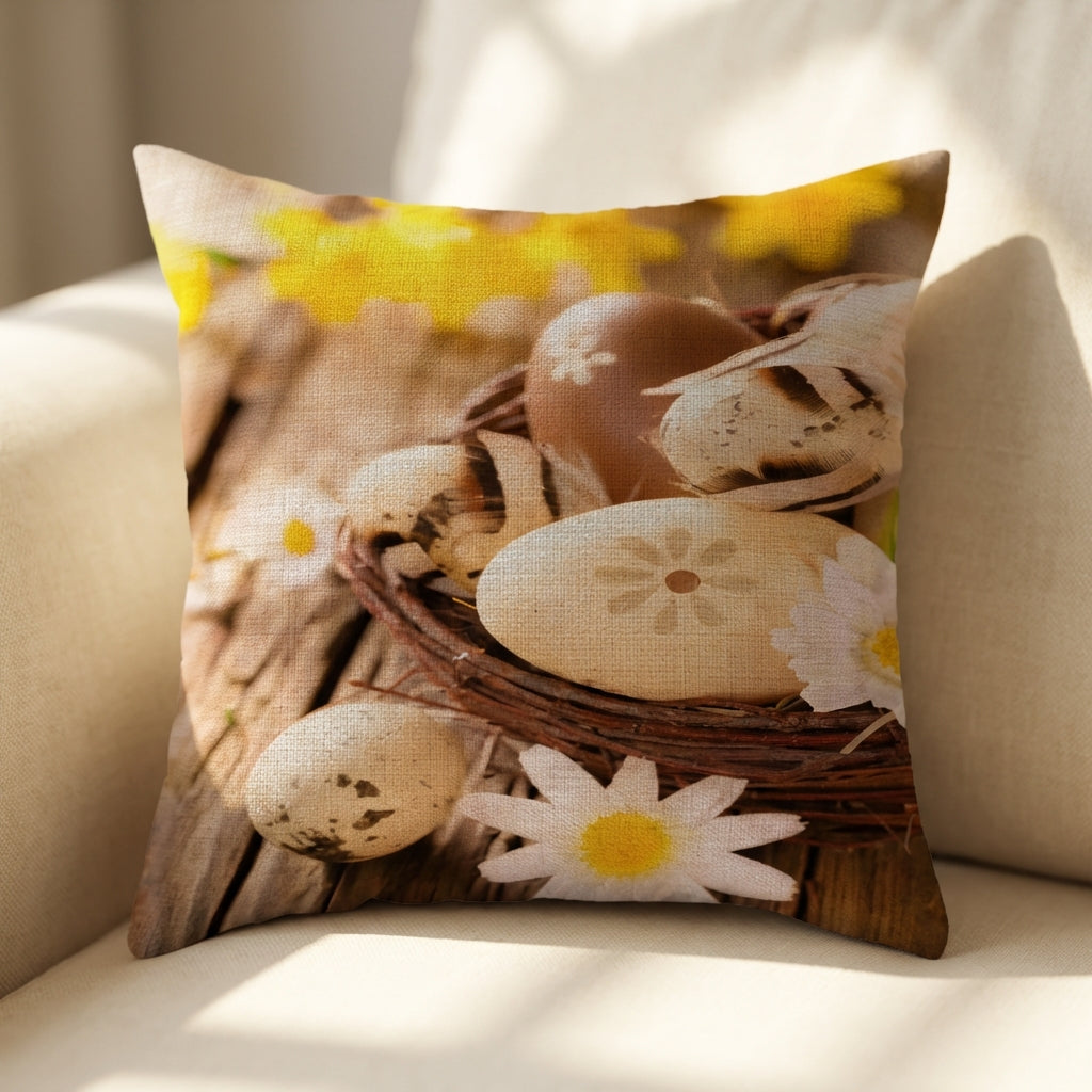 Easter Pillow Case Comfortable Easter Bunny Pillow Cover Breathable Material Printed Square Pillowcase for Homeowners, Families, Bedroom, Couch, Chair
