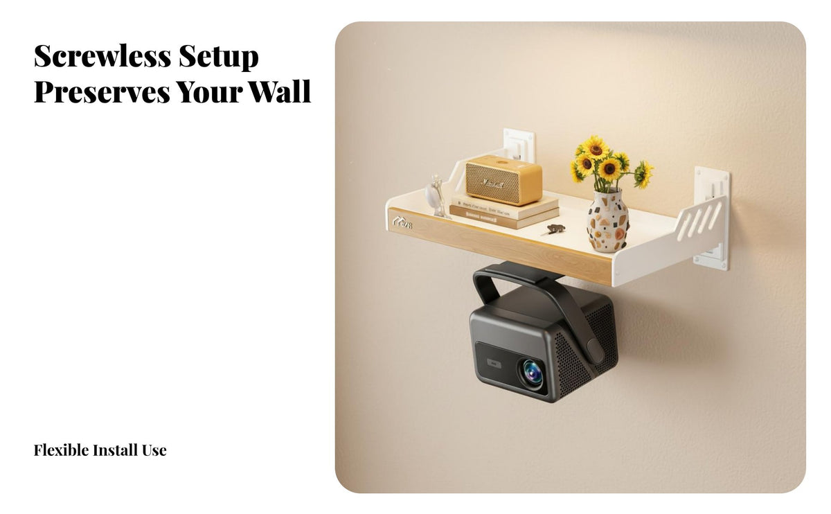 Easy Installation Display Device Wall Mount Shelf Multi-Functional Beech Wood Display Device Stand Space Saving No-Drill Wall Storage Rack Sturdy and Long-Lasting for Renters, Bedroom, Living Room, Home Theater
