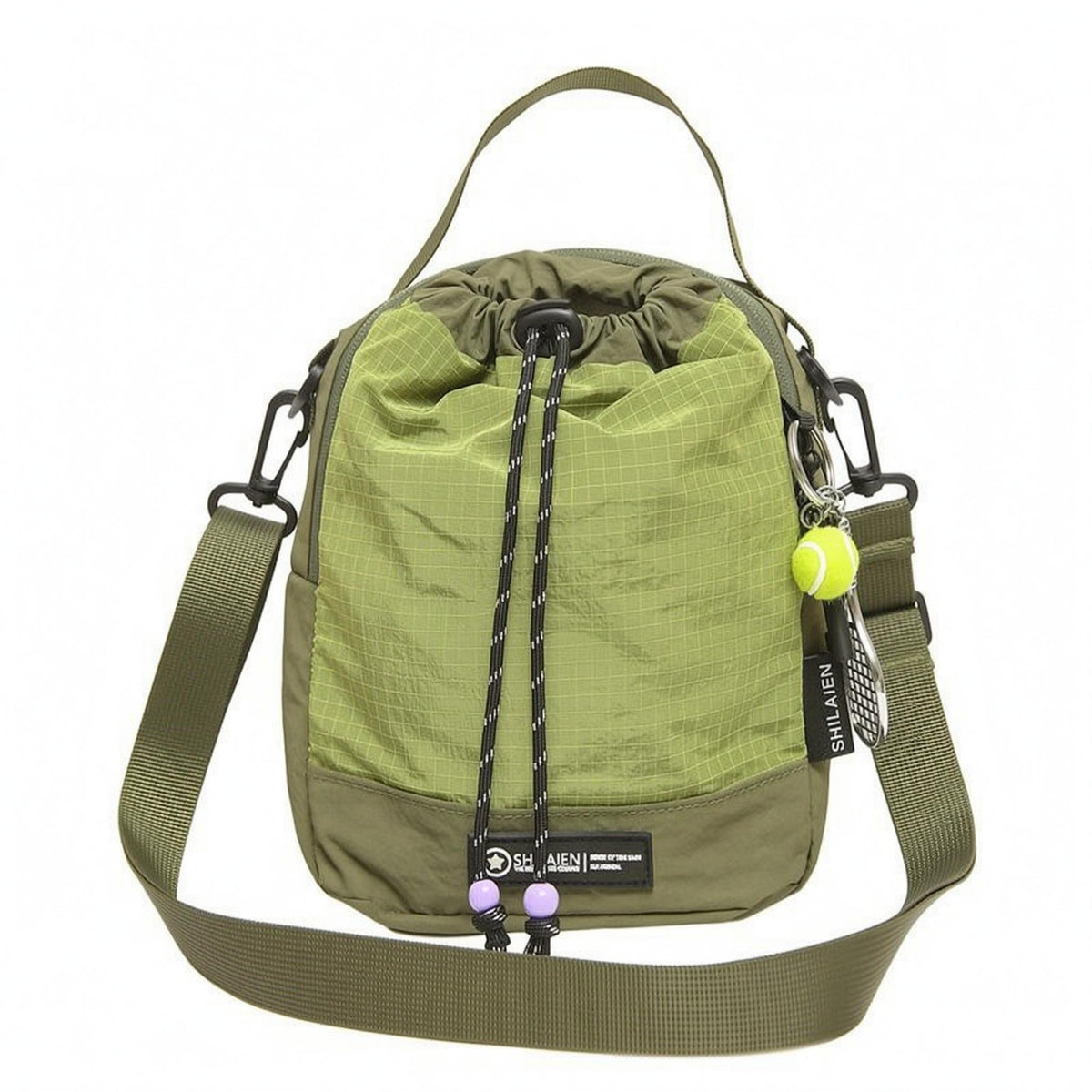 Adjustable Strap Woven Crossbody Bag Grid Pattern Drawstring Shoulder Bag Lightweight Personal Accessory Top Handle
