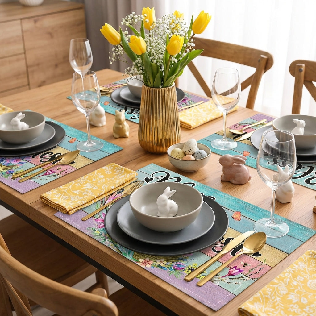 Easter Placemat Heat Insulating Easter Bunny Placemat Wear-Resistant Bunny Table Mat for Parents, Family Gatherings, Kitchen, Restaurants