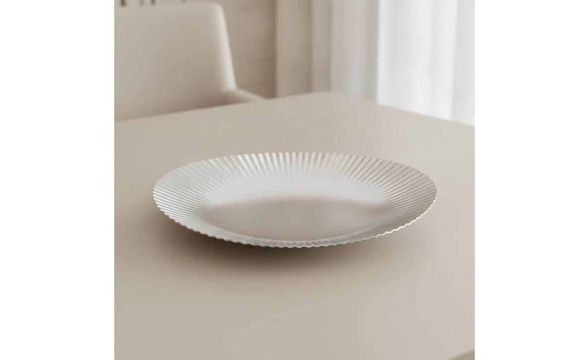 Mirror-Finish Oval Tray with Pedestal Base Rust-Resistant Oval Serving Tray Decorative Ribbed Metal Platter Modern for Dining Table, Living Room