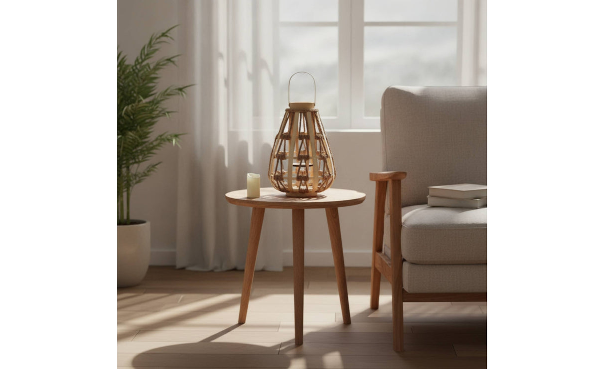 Woven Candle Holder with Electronic Candle Teardrop Wooden Lantern Farmhouse for Home Decor