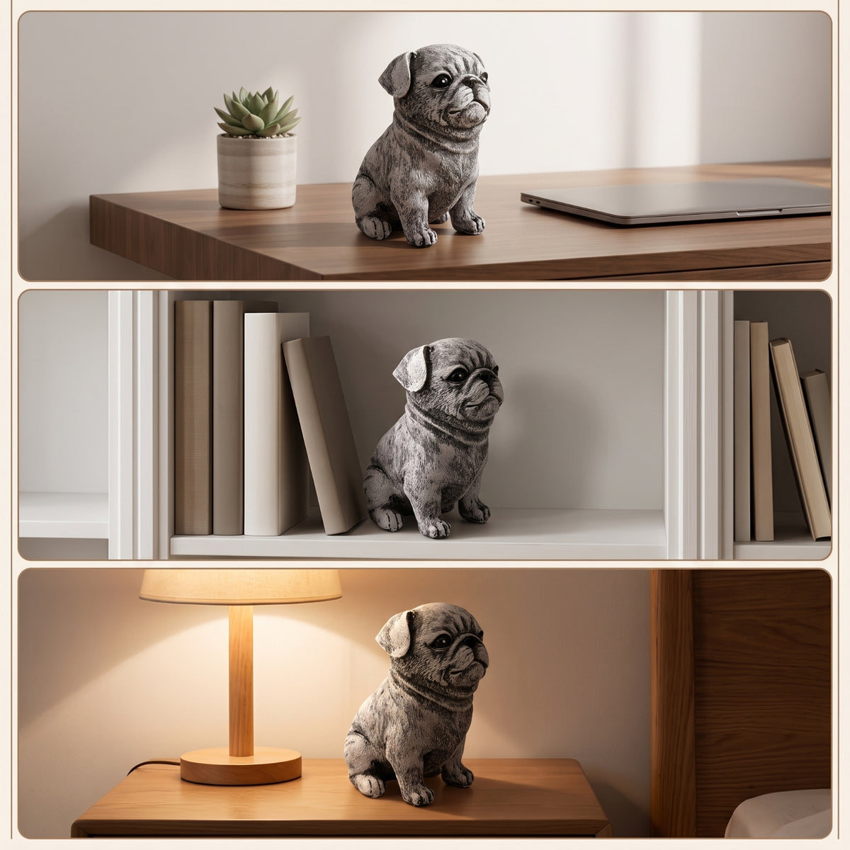 Pug Figurine Textured Pug Statue Rustic Dog Figurine for Shelf