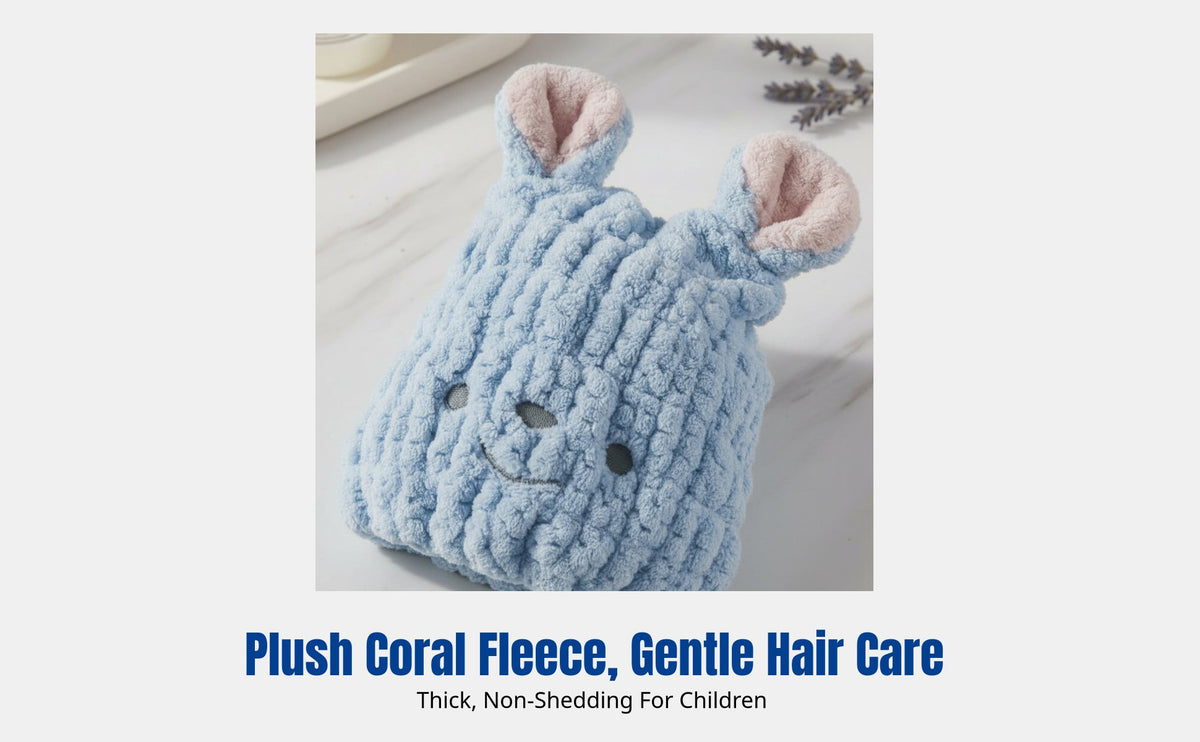 Kids Hair Drying Cap, Super Absorbent Coral Fleece, Cartoon Design, Soft Towel