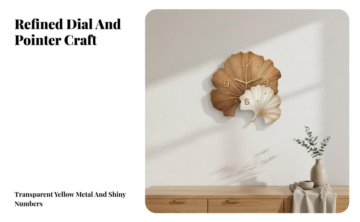 Ginkgo Foliage Timepiece Clock Easy to Hang Quiet Mechanism for Living Room, Bedroom, Office