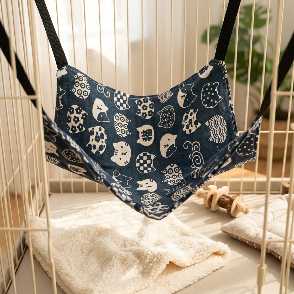 Cat Hammock Cage Hammock with Soft Fleece, Rectangular Hanging Cat Bed and Swing, Adjustable Straps for Indoor Pet Cage Accessories, Bed Warm