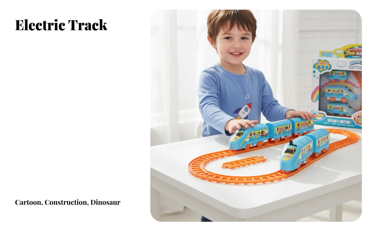 Train Track Playset Powered Engine Electric Train Set Educational DIY Track Toy for Preschoolers, Young Children, Ground Play, Birthday Party
