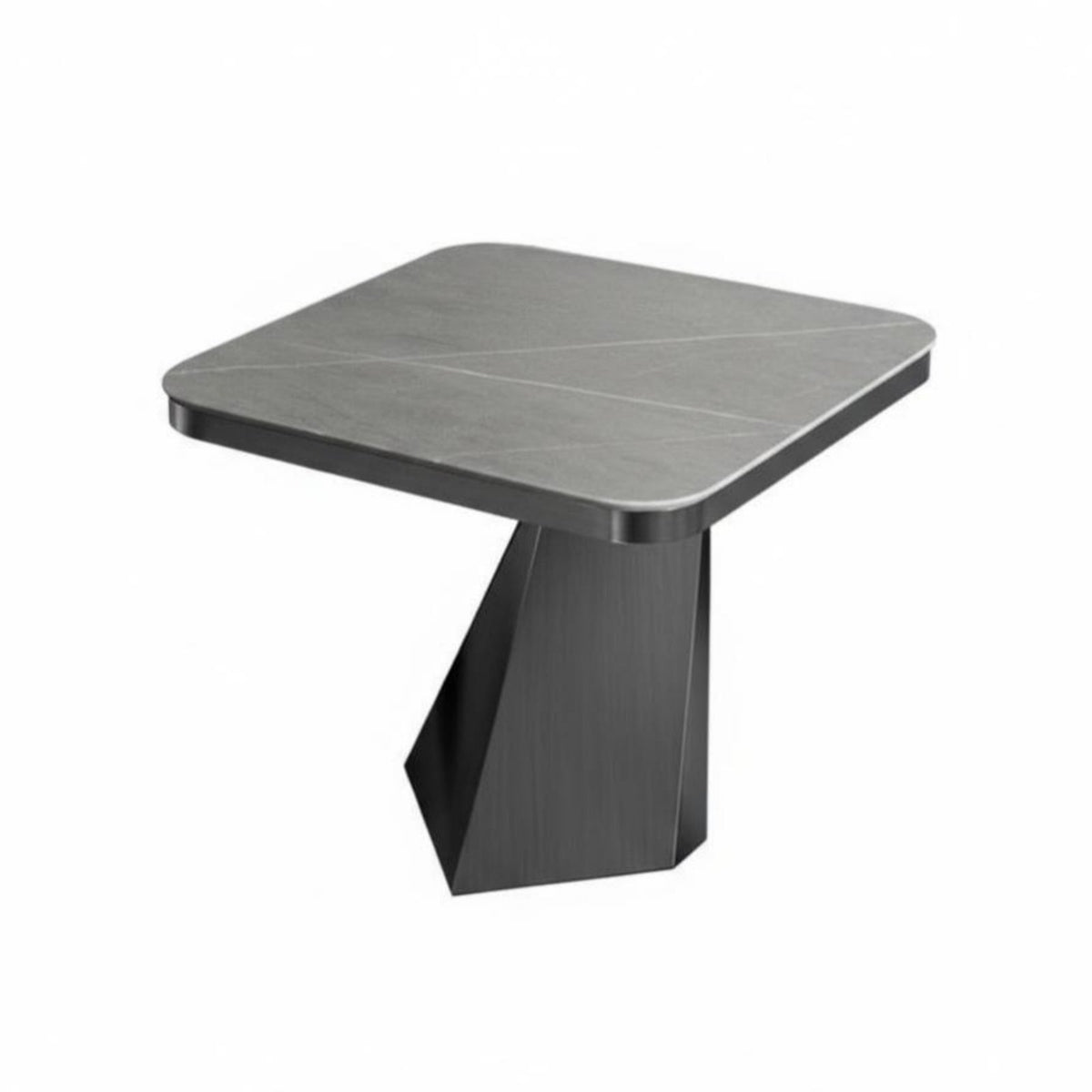 Light Luxury Aesthetic Geometric Base Side Table Italian design Geometric Pedestal Table Stone-Look Top Living Room Furniture multi-functional Use for Interior Designers, Apartment Dwellers, Homeowners, Balcony, Small Spaces, Bedroom, Entryway