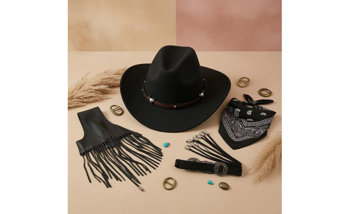 Paisley Western Cosplay Set Bohemian Cowboy Hat Set Easy to Wear Cowboy Costume Accessories Reusable for Themed Outfits