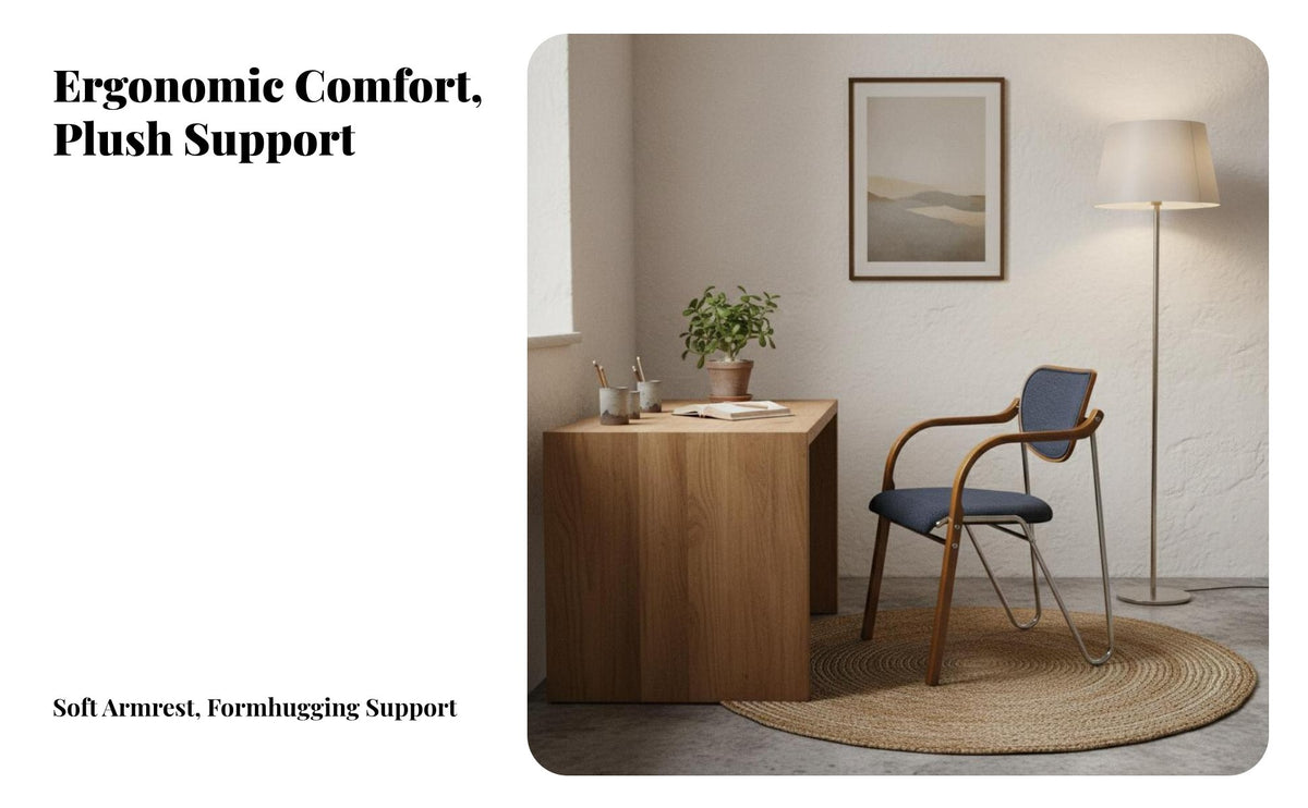 Wabi-Sabi aesthetic Curved Backrest Armchair Padded Seat Dining Chair Artistic Design Seating Furniture Minimalist for Interior Designers, Homeowners, Families, Kitchen, Study, Restaurant, Home Office
