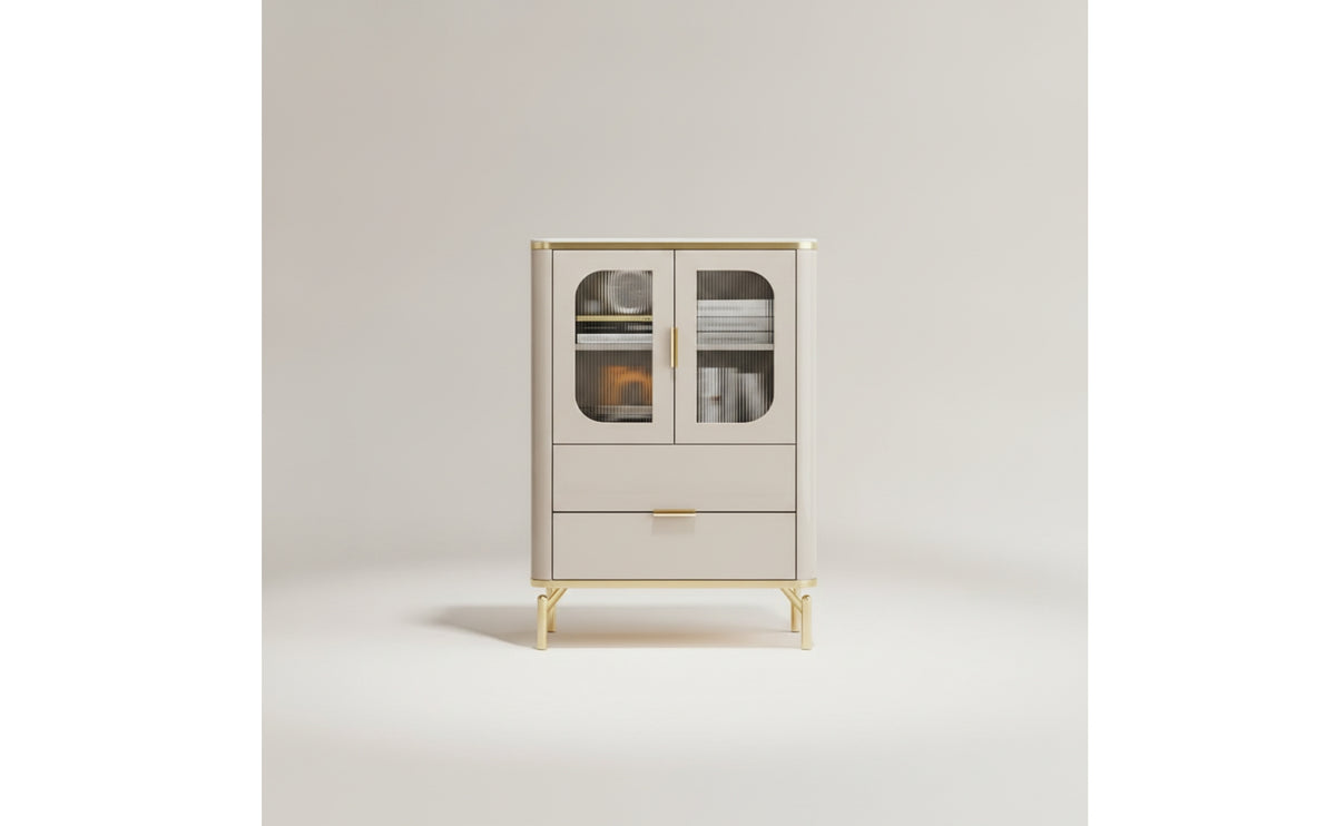 Side Cabinet with Glass Doors Modern Cabinet with Glass Doors Compact Credenza with Drawer for Living Room, Small Areas