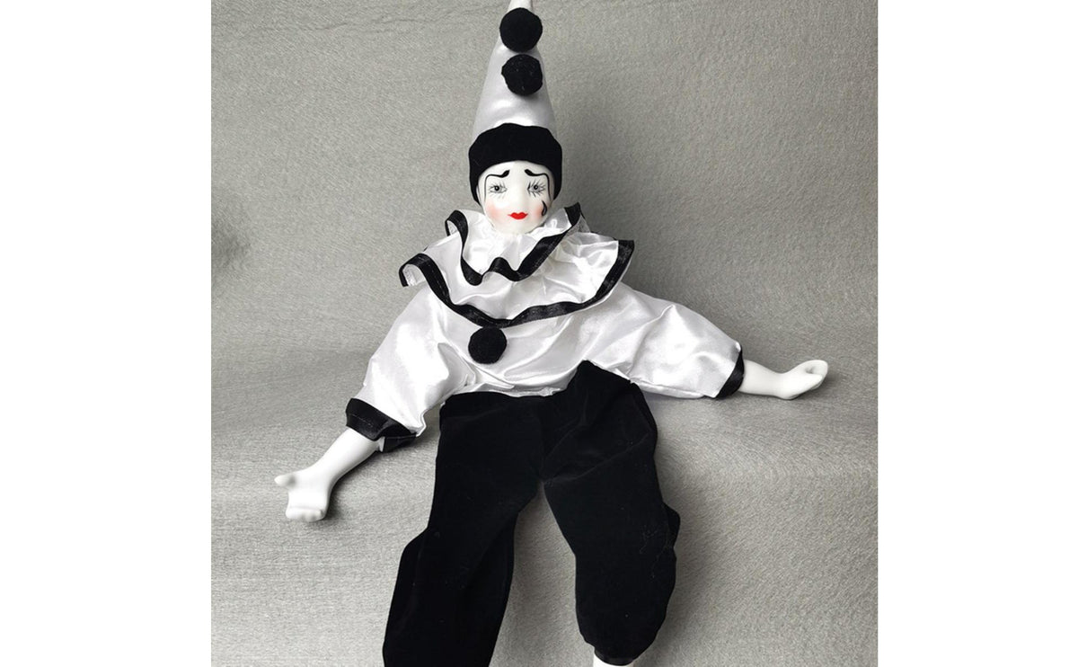 Dangling Leg Clown Ornament Collectible Ceramic Pierrot Doll Vintage Style House Decoration for Collectors