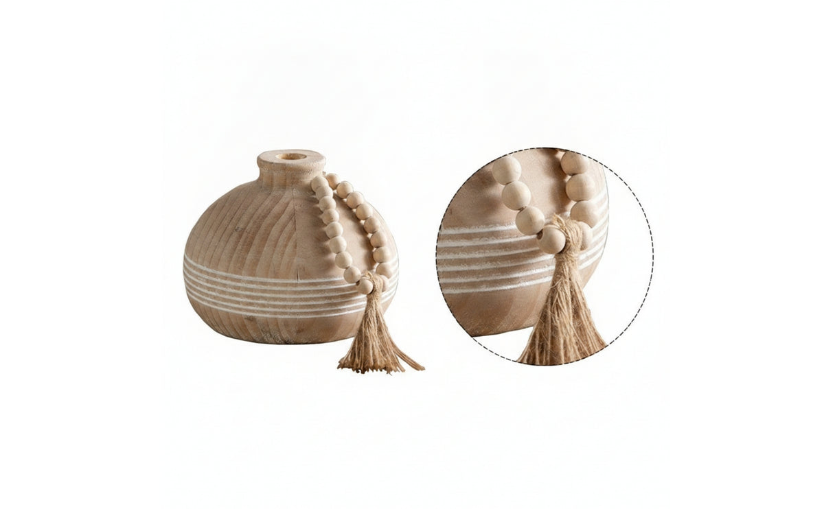 Wooden Vase Striped Vessel Boho for Tabletop, Living Room