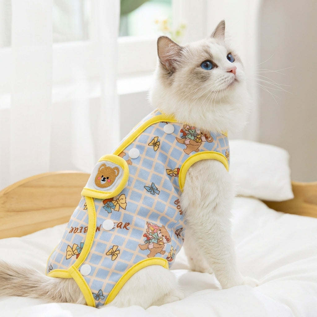 Cat Recovery Suit in Polyester Four-Legged Design, Post-Surgery Pet Clothing for Unisex Use, Pullover Recovery Suit to Support Cat Recovery Needs
