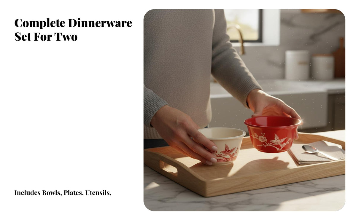 Ceramic Dinnerware Set, Chinese Red Tableware Gift Box, Wedding Housewarming Birthday Present for Adults