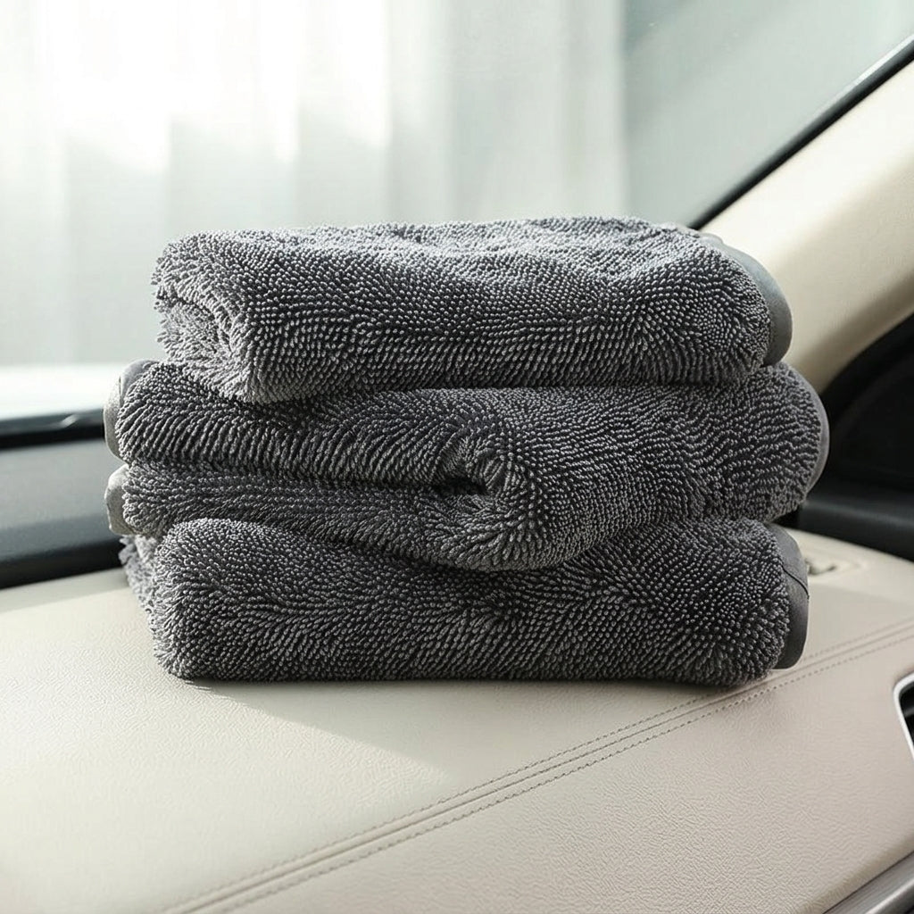 Double-Sided Microfibre Towel and Cloth for Car Detailing, Microfibre Towel with Hanging Loop, Absorbent AB Yarn for Drying