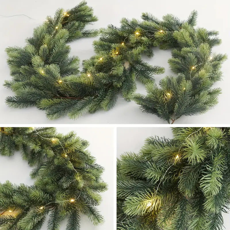 Artificial Pine Garland PE Dense Christmas Vine Faux Christmas Tree Leaves Pine Needle Door Hanging Decoration