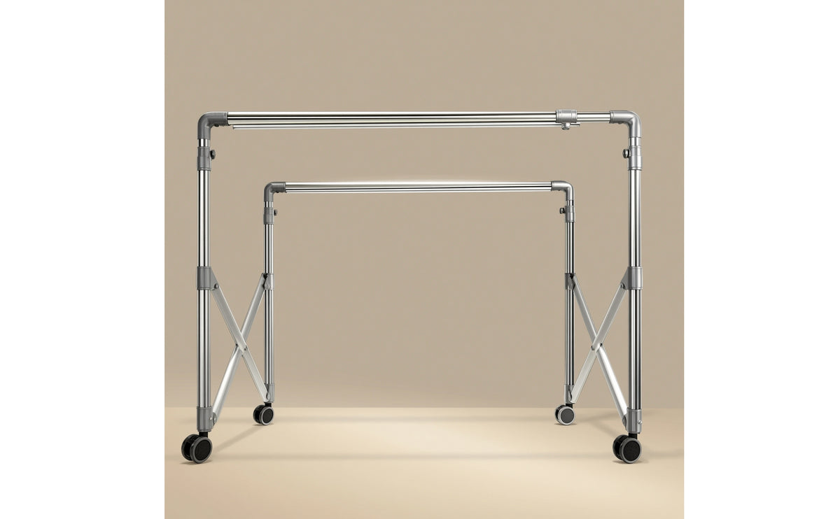 Space-Saving Double Rod Drying Rack Foldable Drying Rack with Wheels Extendable Collapsible for Apartments