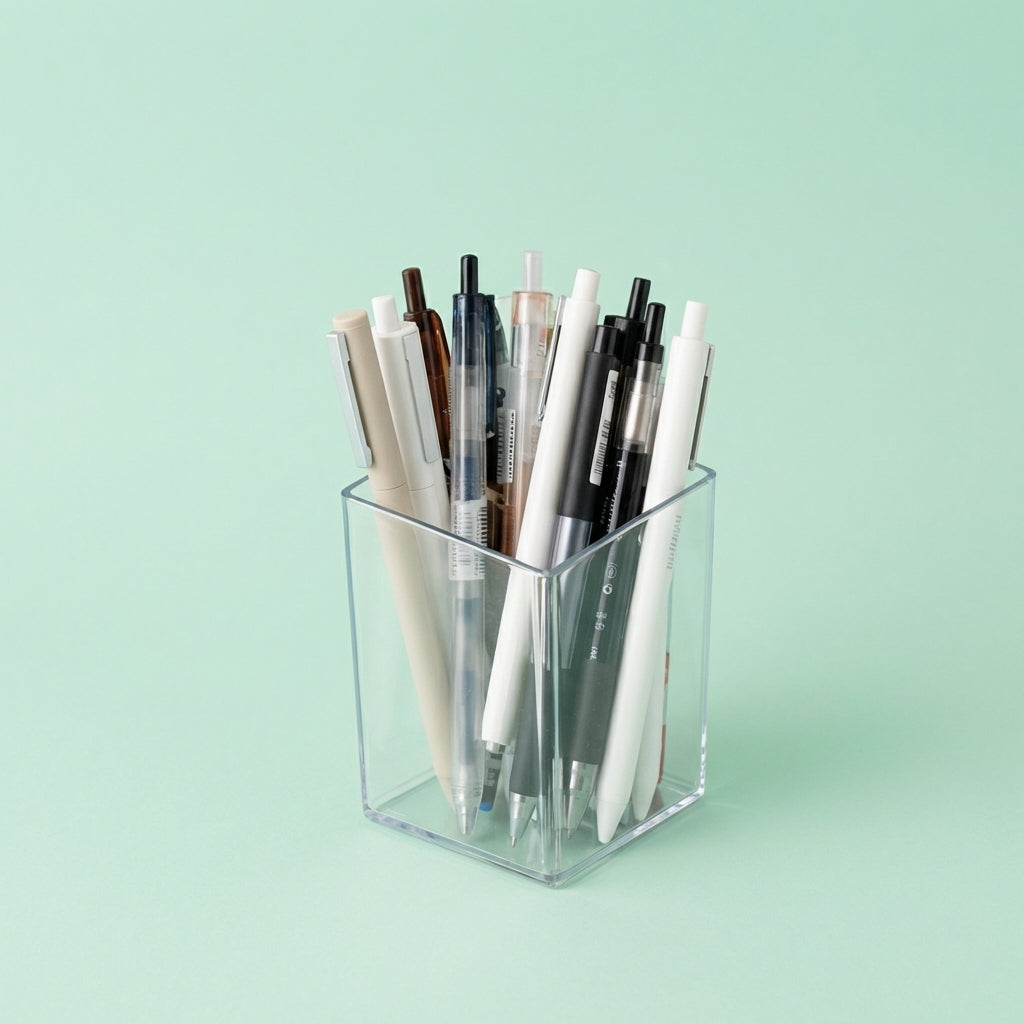 Acrylic Desk Storage Organizer, Square Pencil Holder for Desktop, Transparent Brush for Home, Clear Stationery