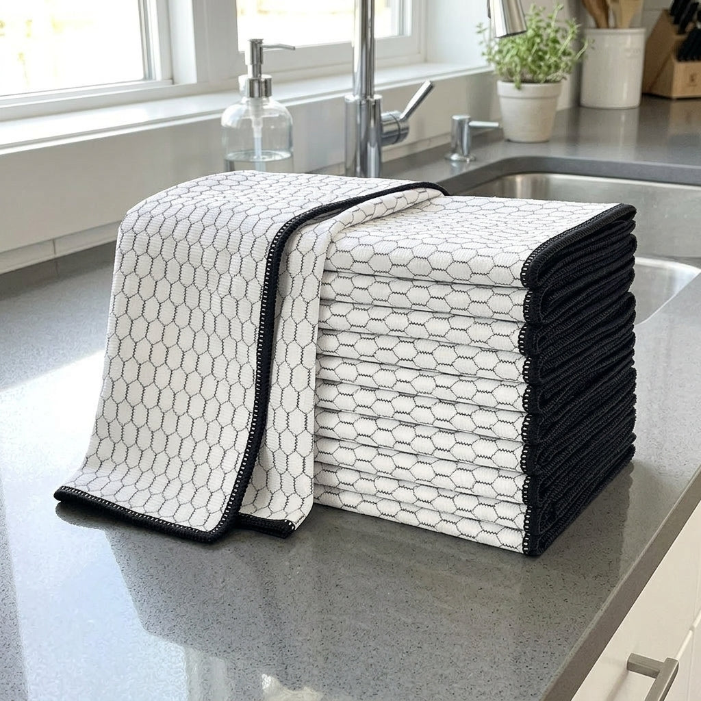 Geometric Pattern Microfibre Cloth, High Absorbency Dish Cloths for Kitchen and Glass, Lint-Resistant and Washable Microfiber Cleaning Tool
