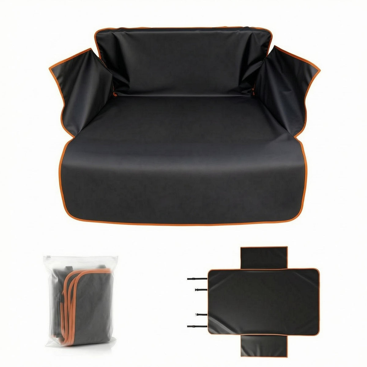 Pet Trunk Mat Raised Sidewall Waterproof Trunk Liner Cargo Area Liner Coated Material Pet Cargo Mat Orange Edging