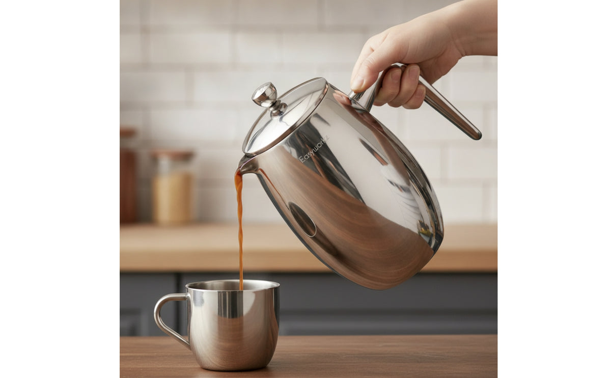 Stainless Steel Coffee Pot with Lid Mirror Polished Coffee Server Hand Washable Tea Kettle Secure Seal for Home Baristas, Kitchen