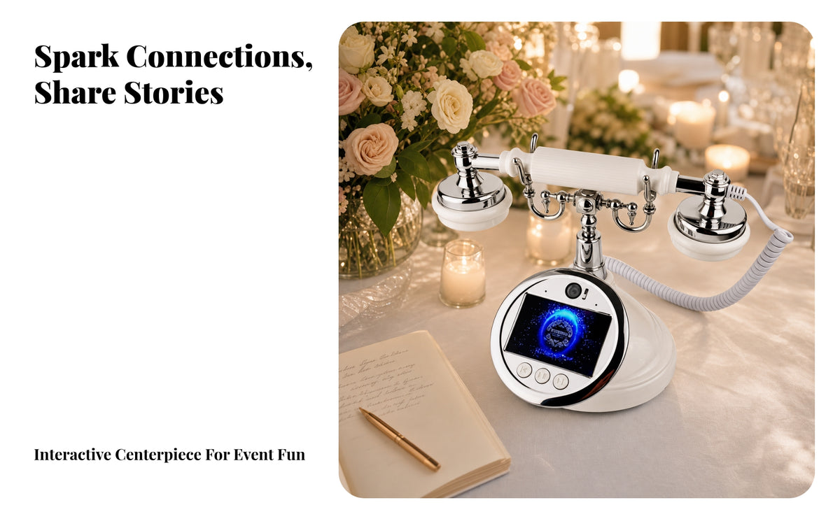Vintage-Style Video Guest Book Phone | Glossy shiny Finish, Video Guest Book with Screen, for Weddings