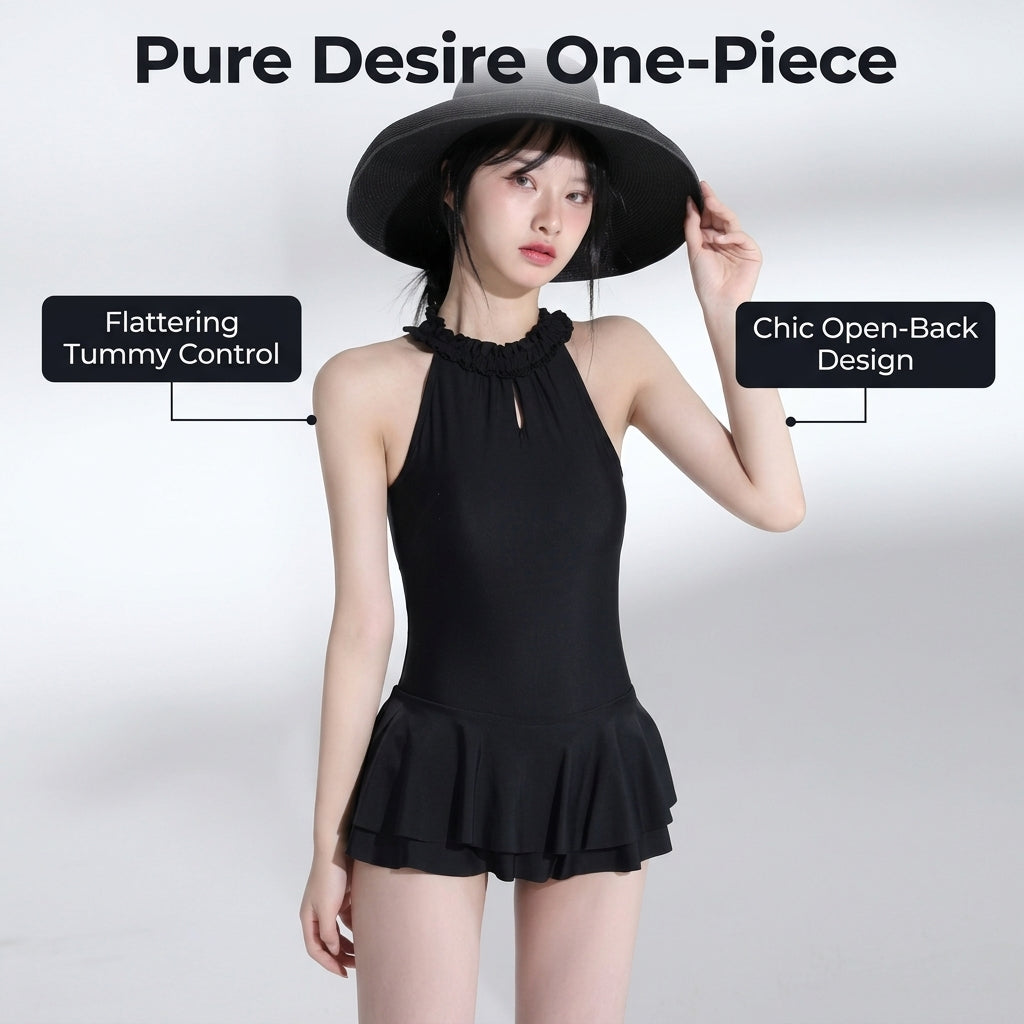 Swimsuit for Women with Stylish Backless Design and Skirted Control, Padded One-Piece in Polyester for Water Sports