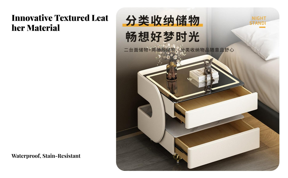 Wireless Charging Nightstand with Drawers Drawer and Shelf Storage Smart End Table Modern design Bedside Cabinet universal serial bus port Ports for technology lovers aficionados, Homeowners, Students, Guest Room, Hotel, Home Office