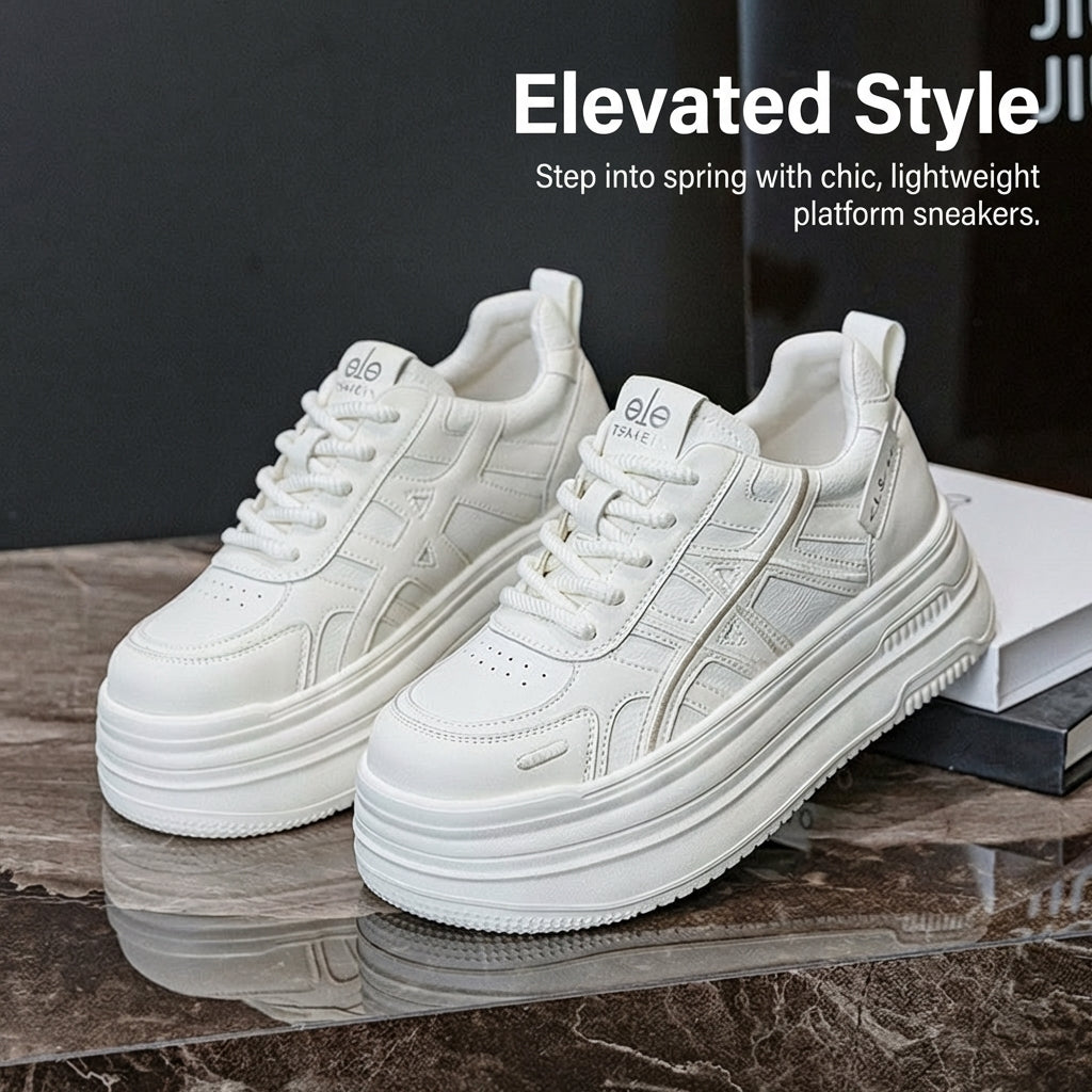 Trainers for Women with Thick Elevated Sole for Walking, Chunky Sneakers with Round Toe for Casual Wear, Extended Sizes to 9 European 43