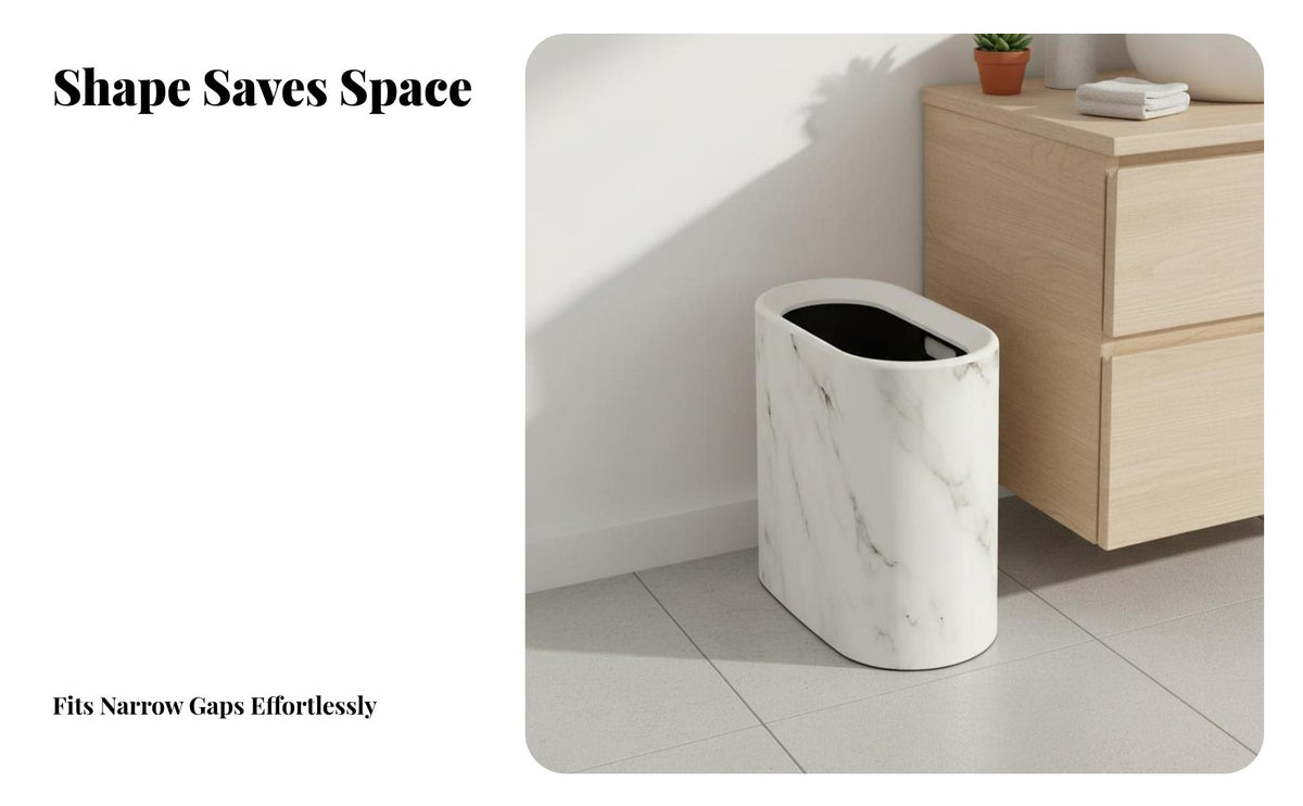 Trash Can Space Saving Press Top Waste Basket Easy to Clean Narrow Waste Bin for Kitchen, Living Room, Bedroom