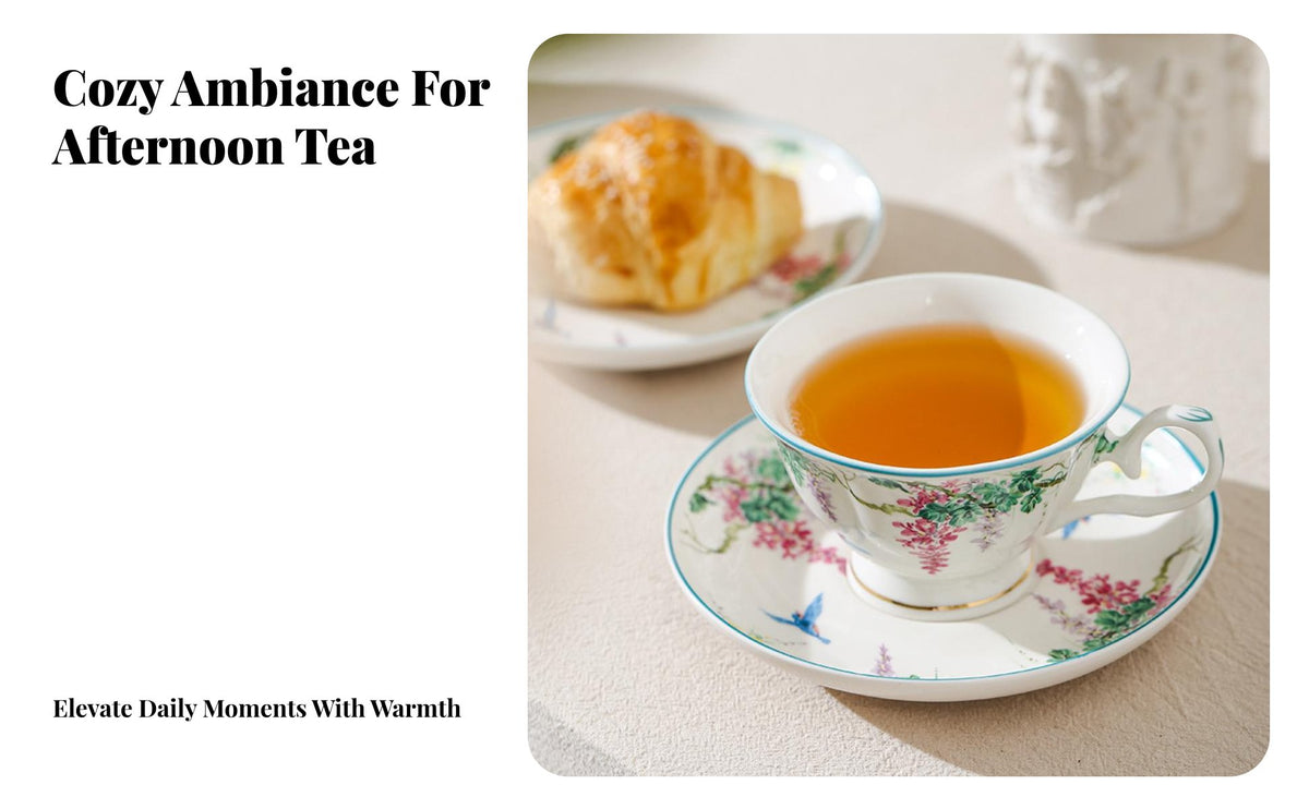 Chinese Design Teacup and Dish Bright Luxury Vintage Tea Mug and Dish Ceramic Avian Pattern Coffee Mug High-Temperature Fired