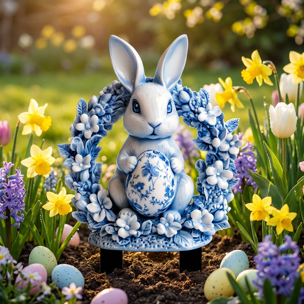 Easter Bunny Lawn Stake Spring Theme Easter Garden Stake Festive Design Bunny Yard Decoration for Holiday Enthusiasts, Homeowners, Patio, Flower Pots