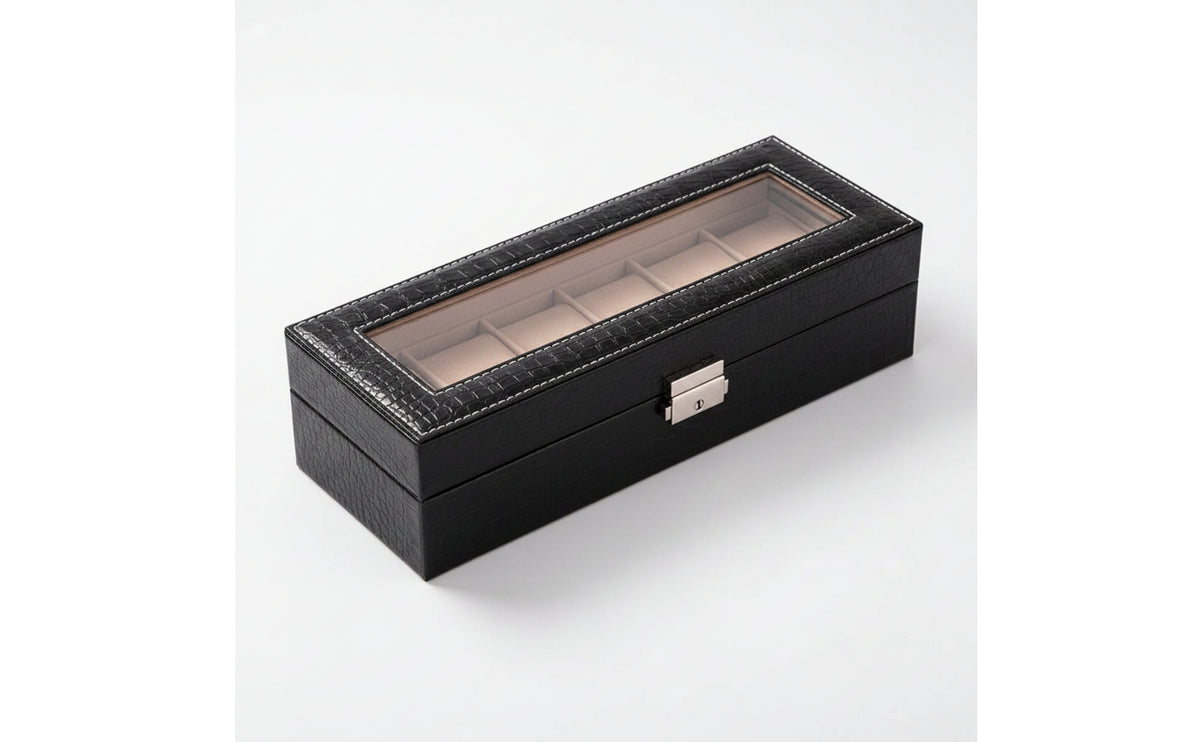 Soft-Lined 6-Slot Watch Organizer Hinged Watch Box with Clear Window Safeguarding Stylish for Dresser