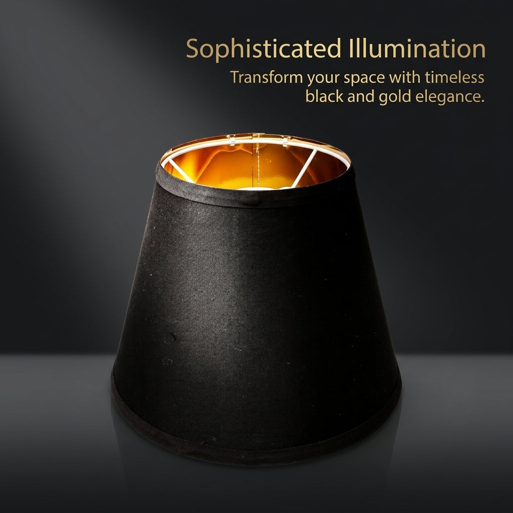 Light Shade with Black and Gold Interior for Ceiling and Table Lamps, Cone Lampshade with Thermoplastic Coated Material and PVC