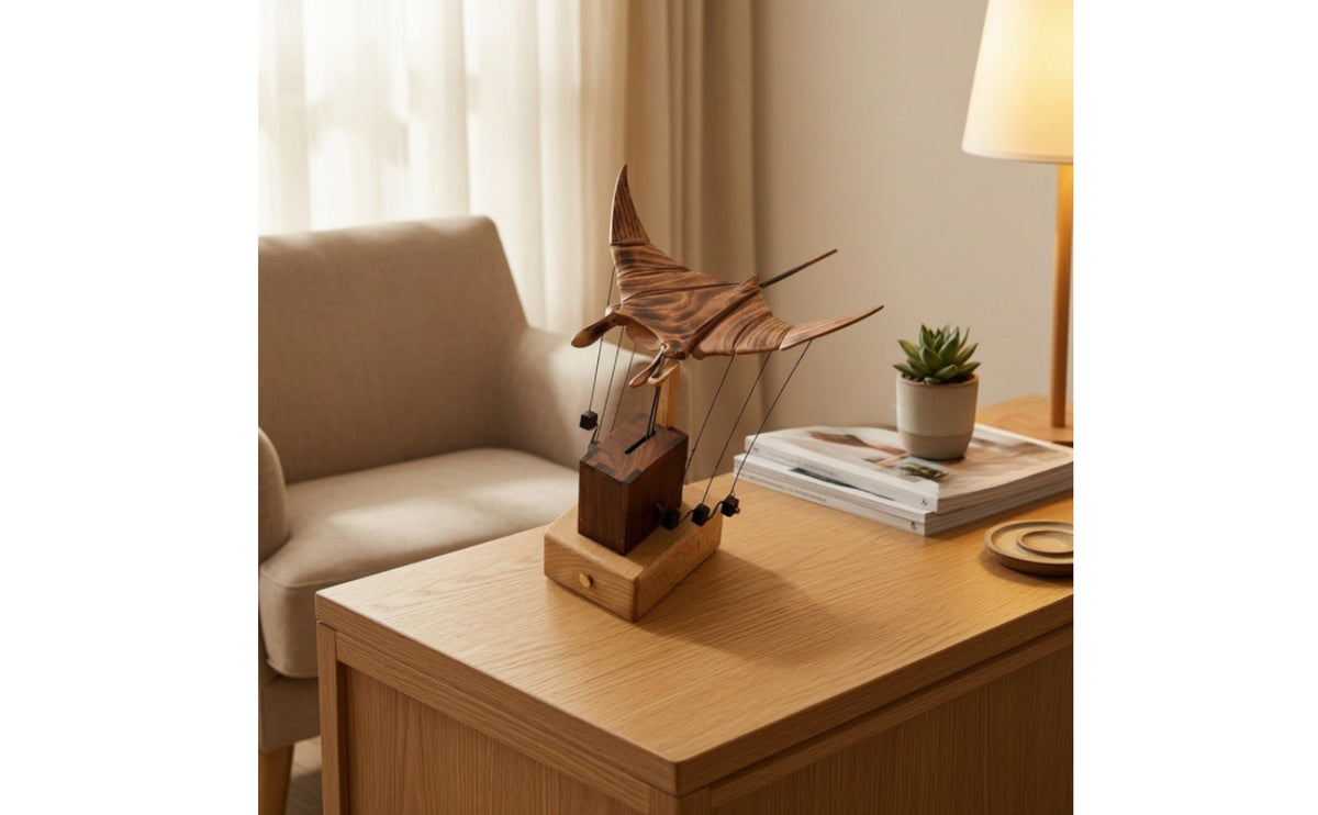 Wooden stingrays Batoid Ornament Solid Wood stingrays Batoid Sculpture Handmade Wooden Desktop Ornament for Art Collectors, Bookshelf, Entryway Table